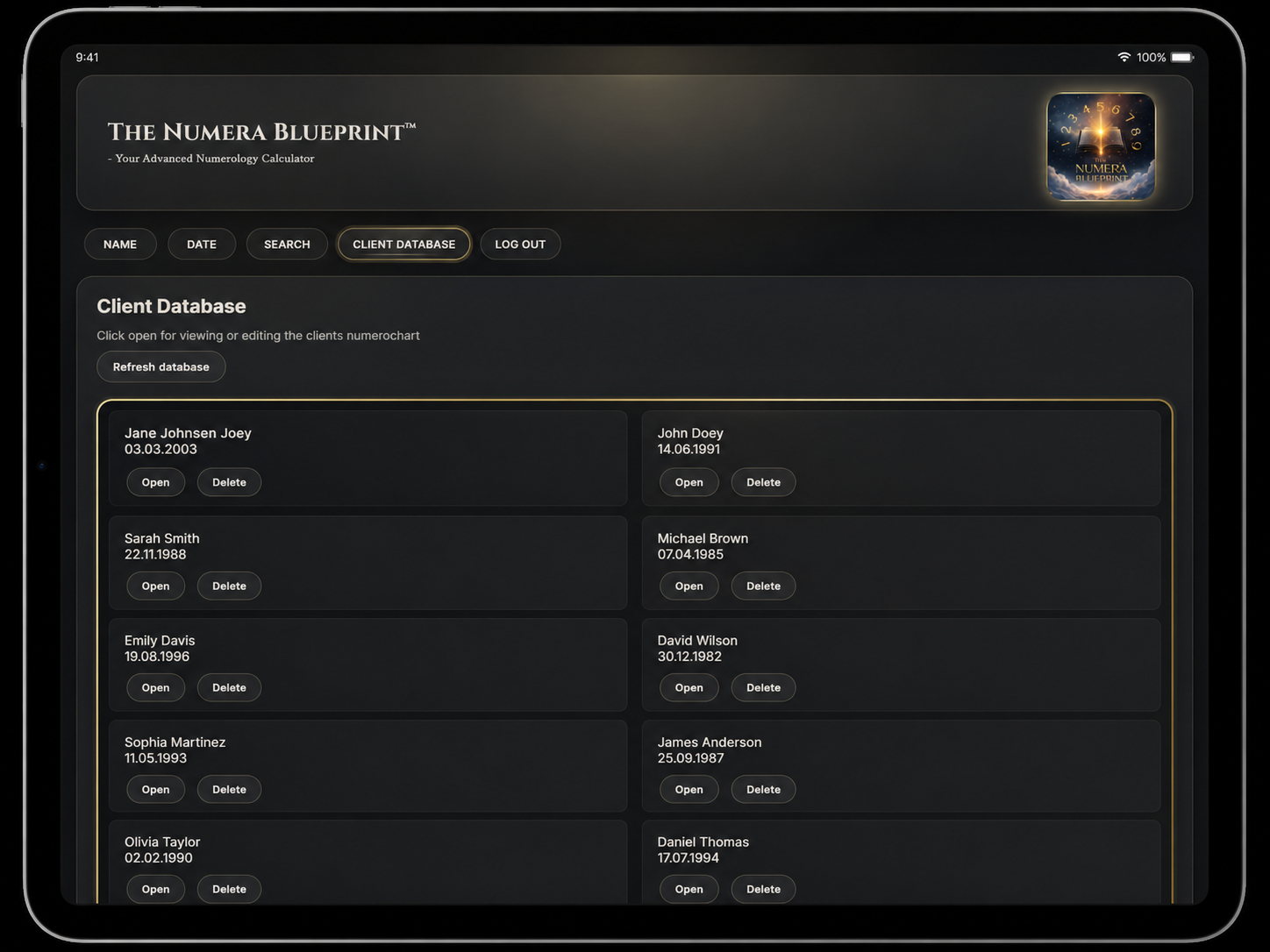 Client database software screen